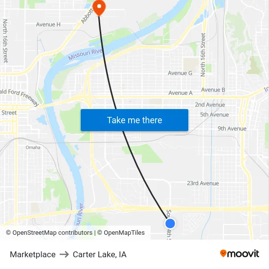 Marketplace to Carter Lake, IA map