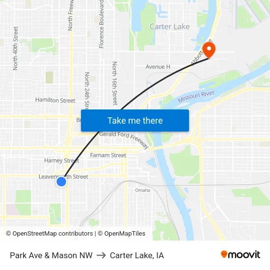 Park Ave & Mason NW to Carter Lake, IA map