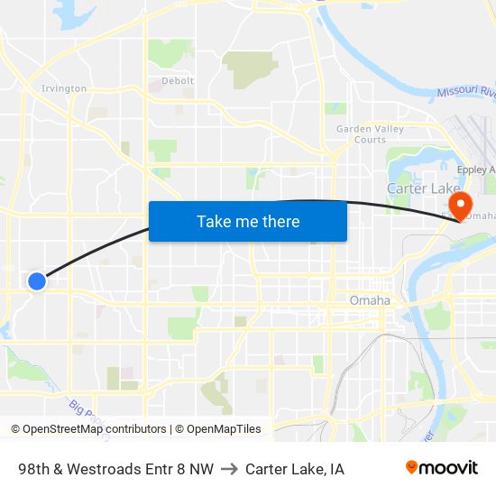 98th & Westroads Entr 8 NW to Carter Lake, IA map