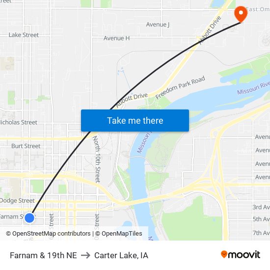 Farnam & 19th NE to Carter Lake, IA map