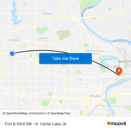 Fort & 93rd SW to Carter Lake, IA map