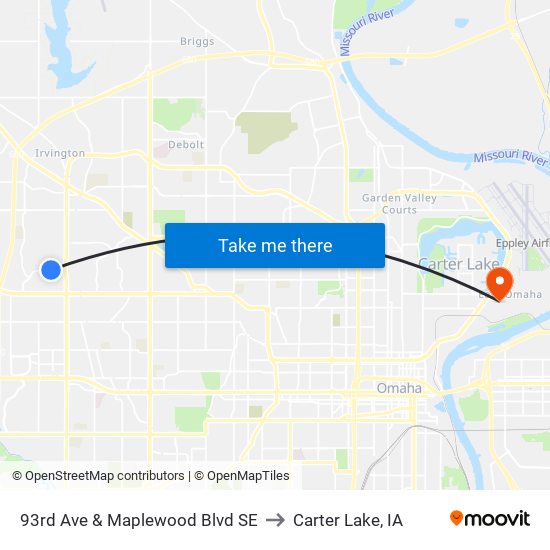 93rd Ave & Maplewood Blvd SE to Carter Lake, IA map