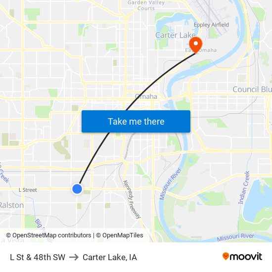 L St & 48th SW to Carter Lake, IA map