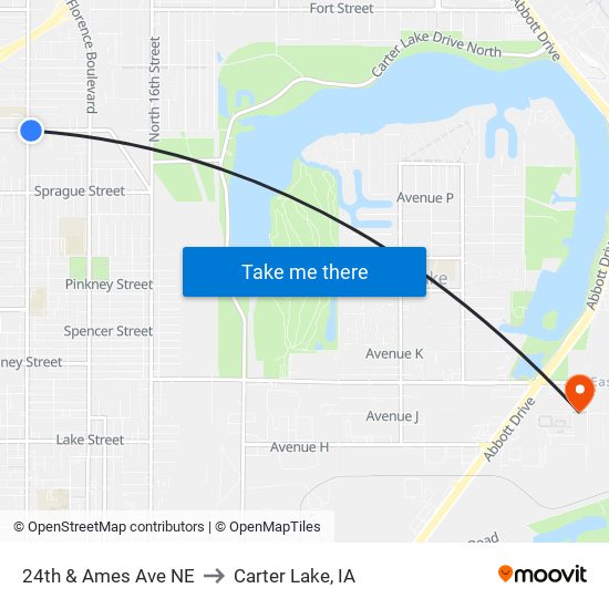 24th & Ames Ave NE to Carter Lake, IA map