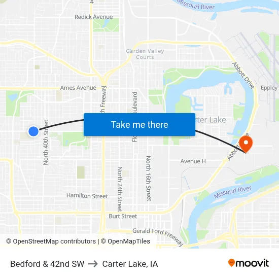 Bedford & 42nd SW to Carter Lake, IA map