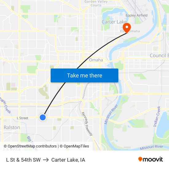 L St & 54th SW to Carter Lake, IA map