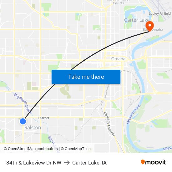 84th & Lakeview Dr NW to Carter Lake, IA map