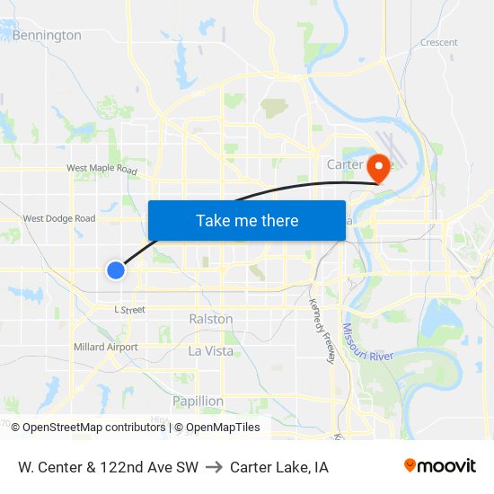 W. Center & 122nd Ave SW to Carter Lake, IA map