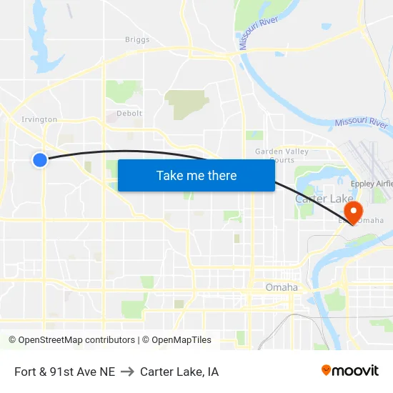 Fort & 91st Ave NE to Carter Lake, IA map