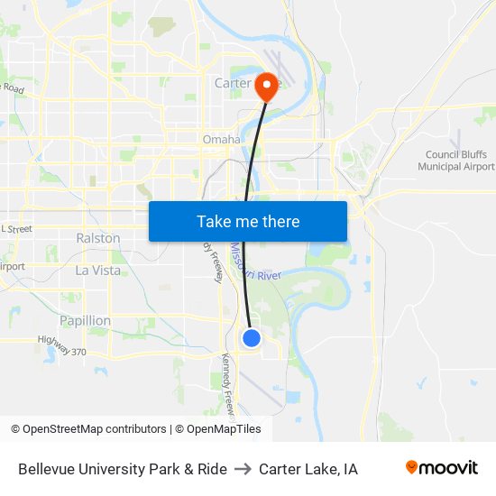 Bellevue University Park & Ride to Carter Lake, IA map