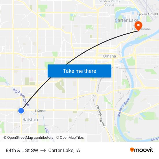 84th & L St SW to Carter Lake, IA map