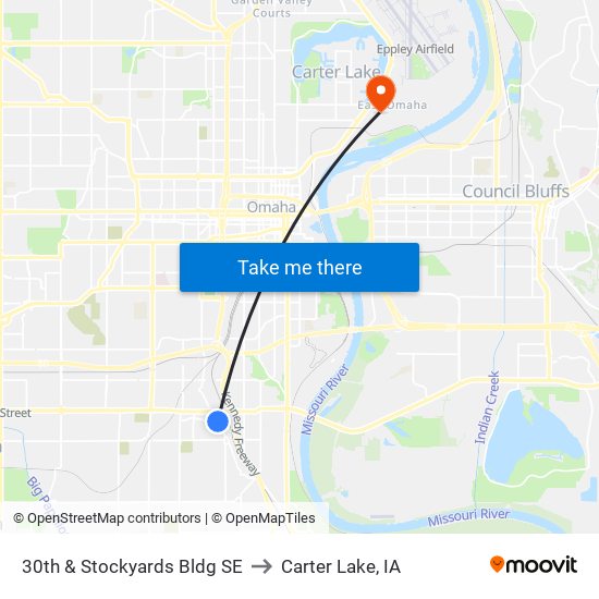 30th & Stockyards Bldg SE to Carter Lake, IA map