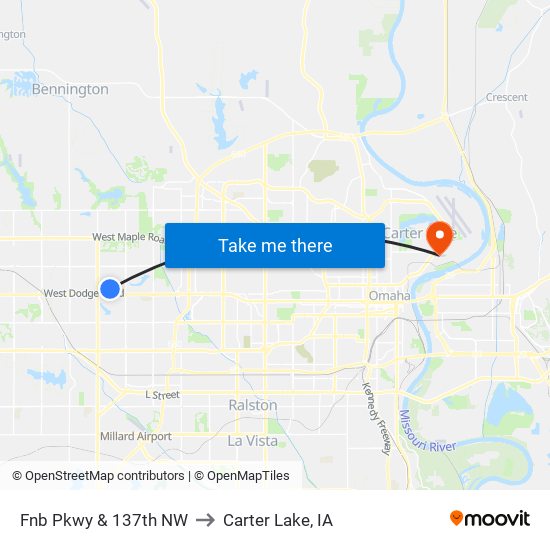 Fnb Pkwy & 137th NW to Carter Lake, IA map