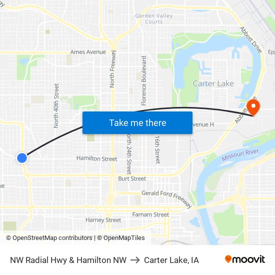 NW Radial Hwy & Hamilton NW to Carter Lake, IA map