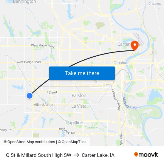 Q St & Millard South High SW to Carter Lake, IA map