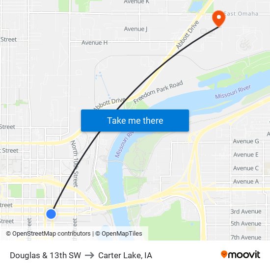 Douglas & 13th SW to Carter Lake, IA map