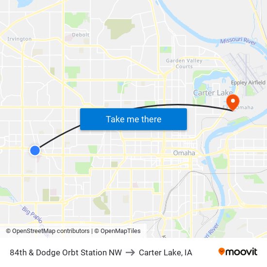 84th & Dodge Orbt Station NW to Carter Lake, IA map