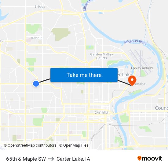 65th & Maple SW to Carter Lake, IA map