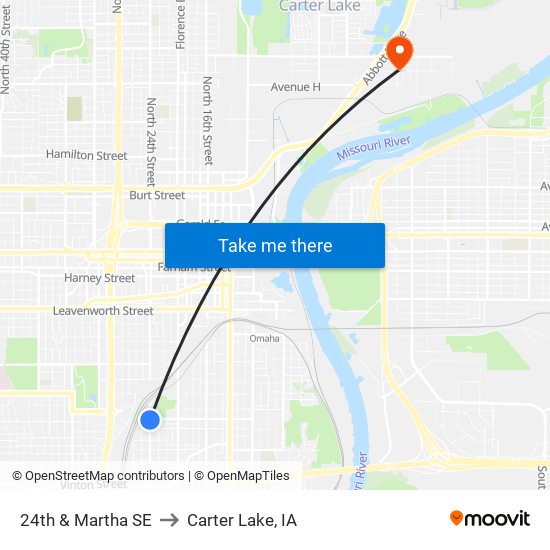 24th & Martha SE to Carter Lake, IA map