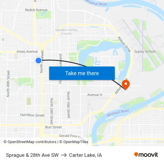 Sprague & 28th Ave SW to Carter Lake, IA map