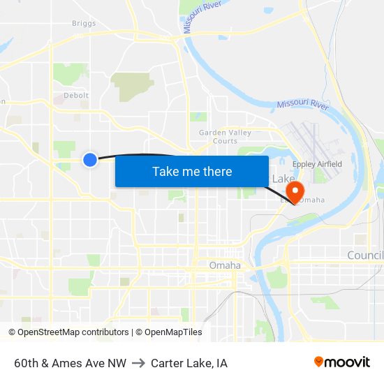 60th & Ames Ave NW to Carter Lake, IA map