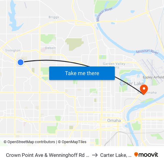 Crown Point Ave & Wenninghoff Rd NE to Carter Lake, IA map