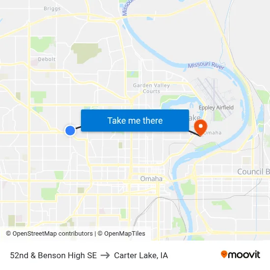 52nd & Benson High SE to Carter Lake, IA map