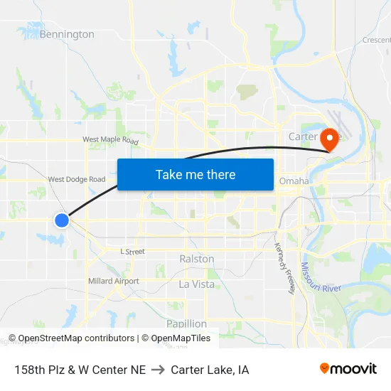 158th Plz & W Center NE to Carter Lake, IA map