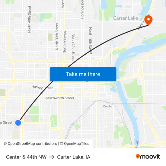Center & 44th NW to Carter Lake, IA map