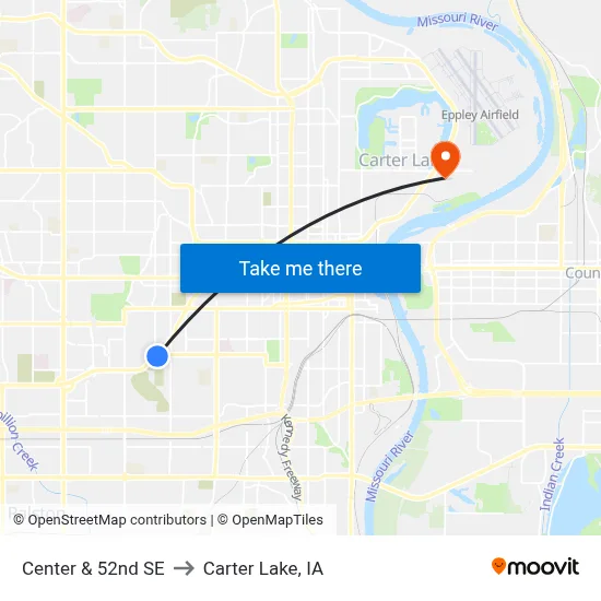 Center & 52nd SE to Carter Lake, IA map
