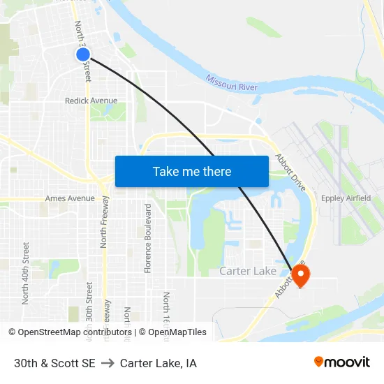 30th & Scott SE to Carter Lake, IA map
