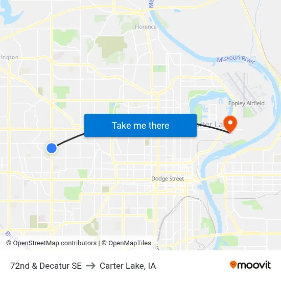 72nd & Decatur SE to Carter Lake, IA map