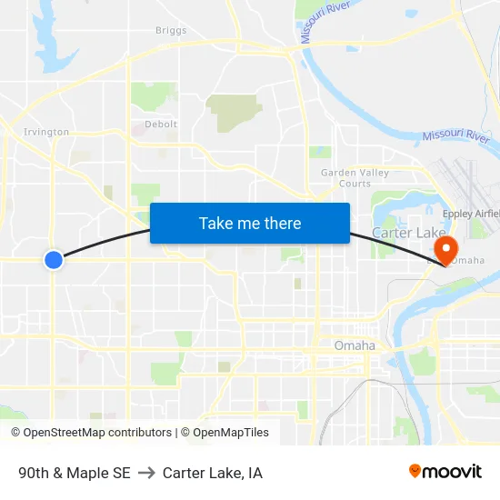 90th & Maple SE to Carter Lake, IA map