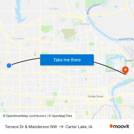 Terrace Dr & Manderson NW to Carter Lake, IA map