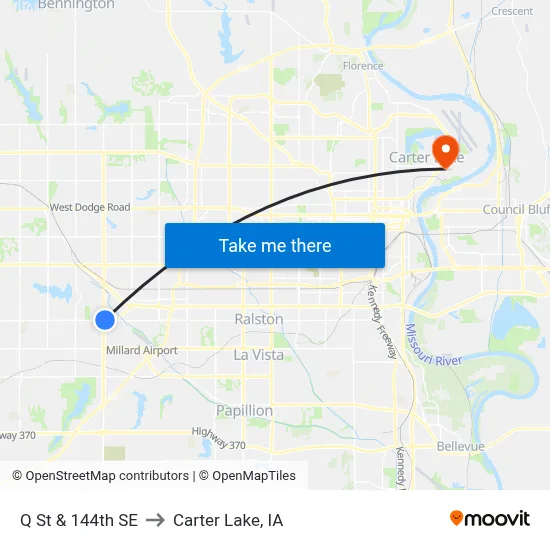 Q St & 144th SE to Carter Lake, IA map