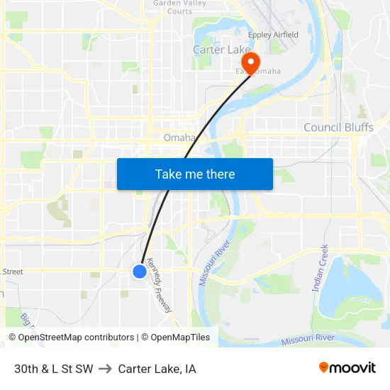 30th & L St SW to Carter Lake, IA map