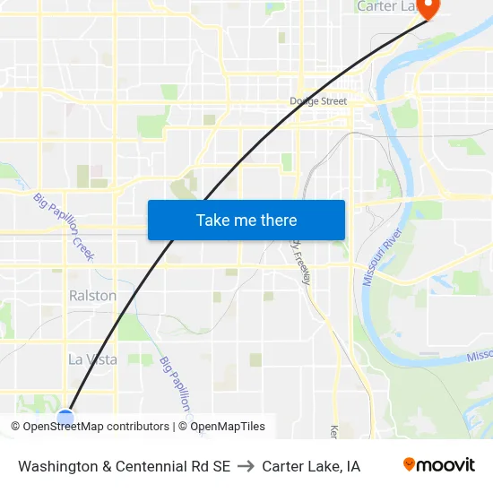 Washington & Centennial Rd SE to Carter Lake, IA map