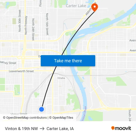 Vinton & 19th NW to Carter Lake, IA map