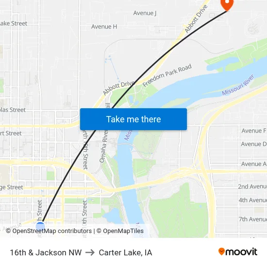 16th & Jackson NW to Carter Lake, IA map