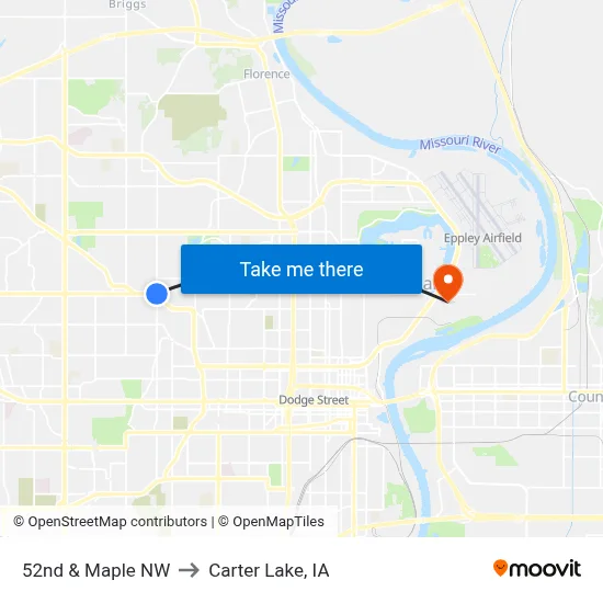52nd & Maple NW to Carter Lake, IA map
