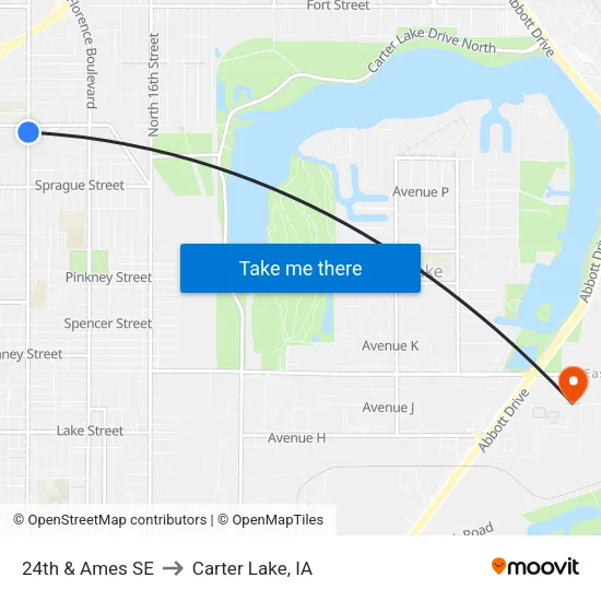 24th & Ames SE to Carter Lake, IA map