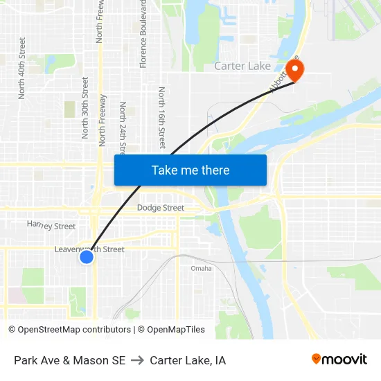 Park Ave & Mason SE to Carter Lake, IA map