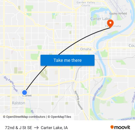 72nd & J St SE to Carter Lake, IA map