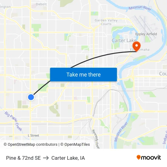 Pine & 72nd SE to Carter Lake, IA map
