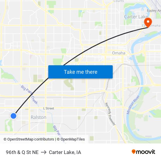 96th & Q St NE to Carter Lake, IA map
