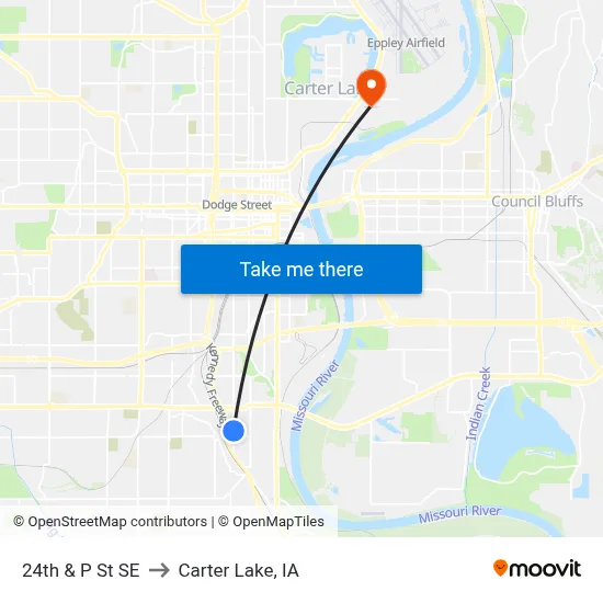 24th & P St SE to Carter Lake, IA map
