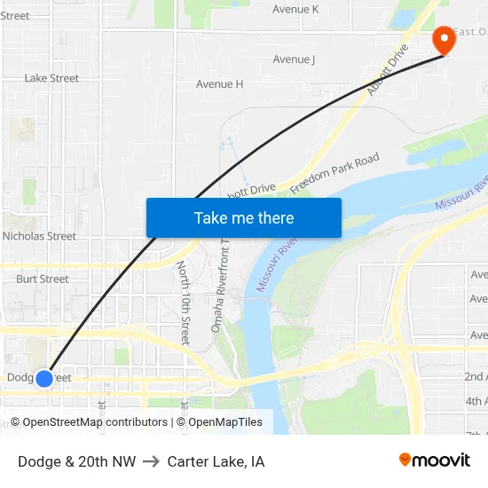 Dodge & 20th NW to Carter Lake, IA map