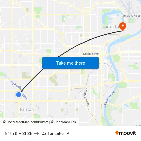 84th & F St SE to Carter Lake, IA map