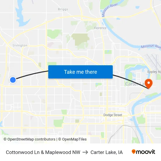 Cottonwood Ln & Maplewood NW to Carter Lake, IA map