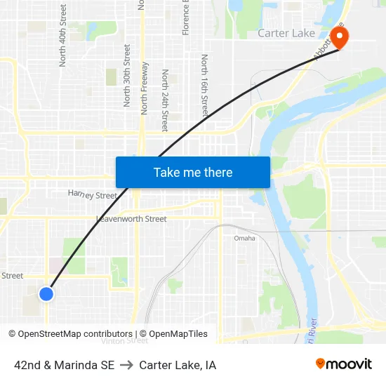 42nd & Marinda SE to Carter Lake, IA map